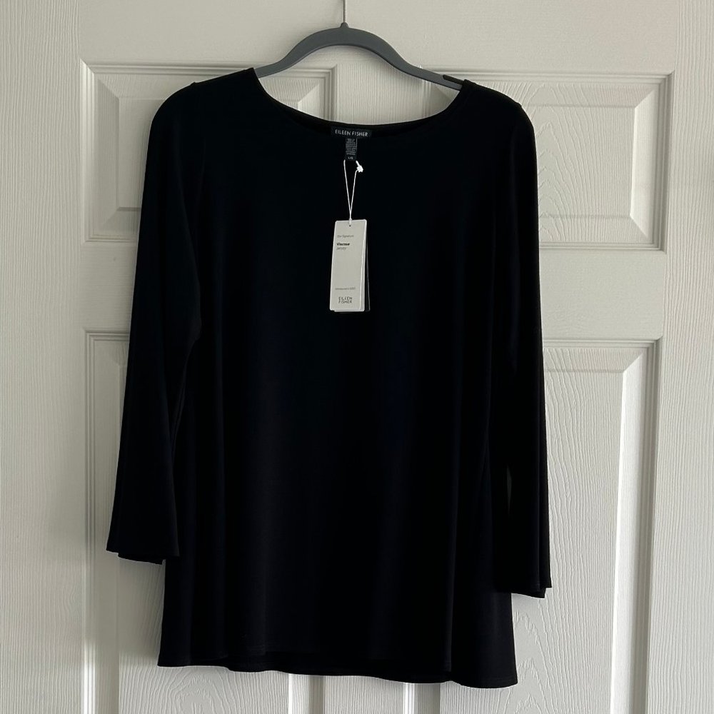 Eileen Fisher Ballet Neck Top L Black NWT